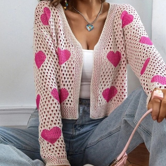 Heart print  v neck cardigan - Picture 6 of 6